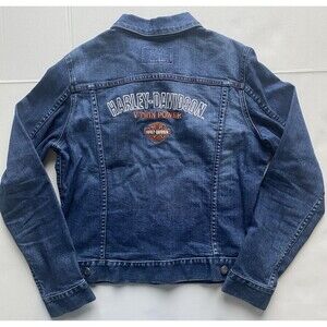 Harley Davidson Jean Jacket Women’s Large Embroidered Metal Buttons Long Sleeves